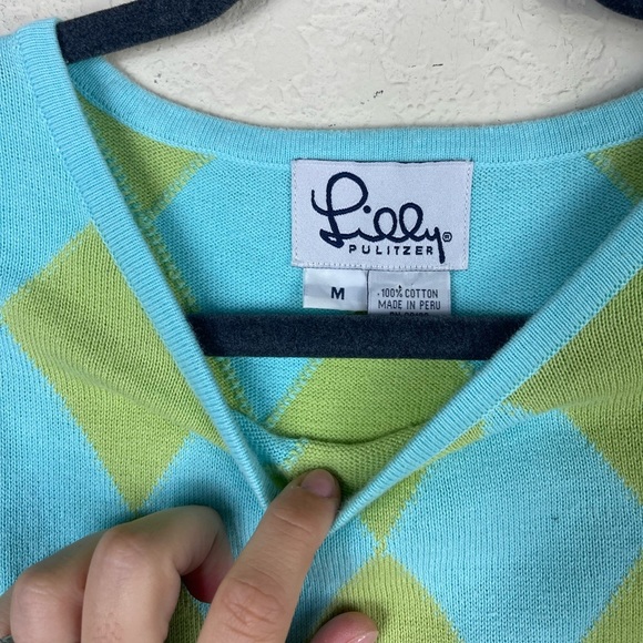 Lilly Pulitzer Argyle Checkered Sweater Vest Sleeveless Top Size Medium - Picture 2 of 3